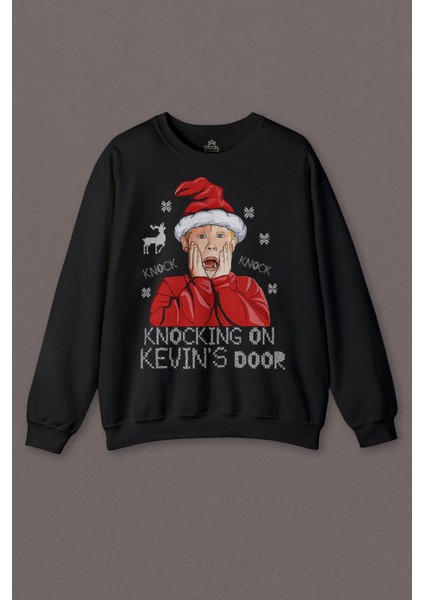 Home Alone Evde Tek Başına Yeni Yıl Knock Knock Kevin Merry Xmas Baskılı Sweatshirt