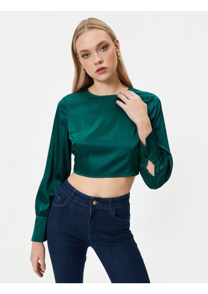 Melis Ağazat x Koton - Crop Sırt Dekolteli Saten Bluz fiyatları
