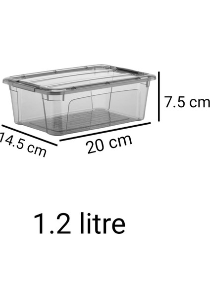 Foly Life 6 Adet 1,2 Litre Royal Box Antrasit Kilitli Kapaklı Erzak ve Saklama Kabı