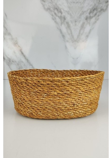 Hasır Banyo ve Makyaj Organizer Sepeti Oval Düzenleyici 24 cm Kahverengi - PNL-PH22 S/3 C1-1-100