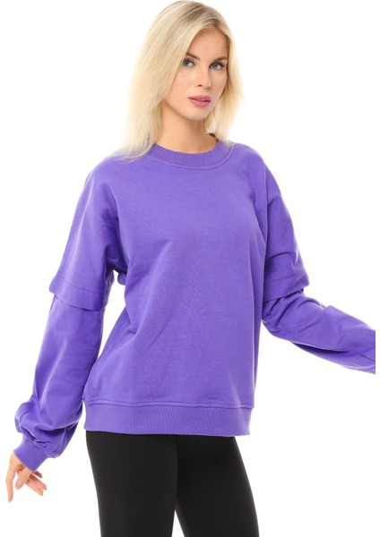 Kadın Oversize Sweat Kol Detaylı Mor modelleri