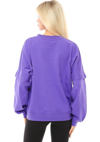 Kadın Oversize Sweat Kol Detaylı Mor fırsatları