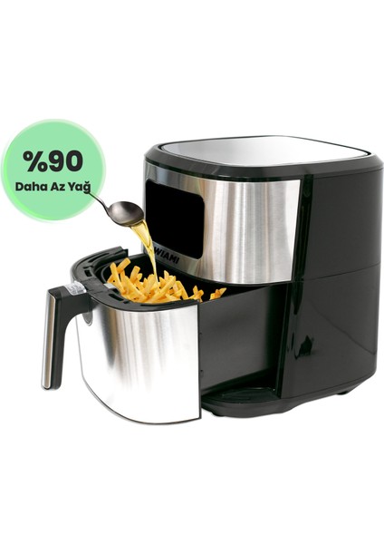 Airfryer 6.5 L Akıllı Yağsız Hava Fritözü Metallıc