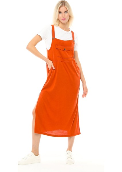 Kadın Askılı Yırtmaçlı Elbise Tarçın