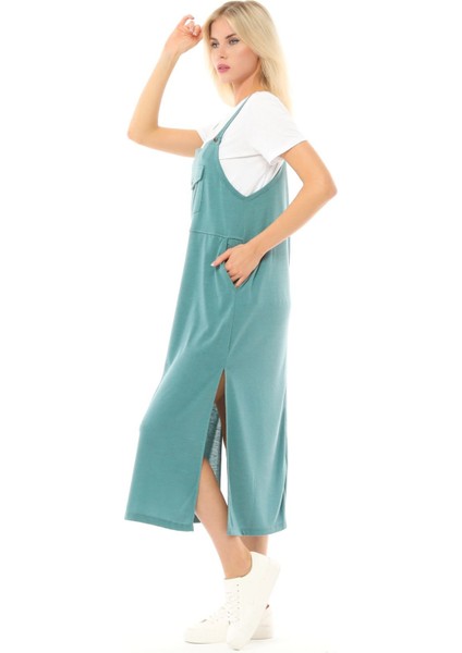 Kadın Askılı Yırtmaçlı Elbise Yeşil fiyatları