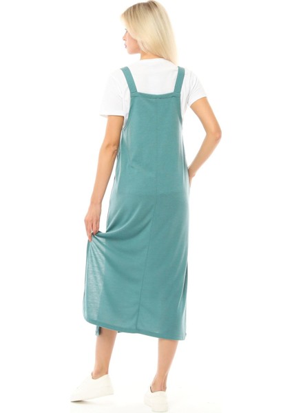 Kadın Askılı Yırtmaçlı Elbise Yeşil modelleri