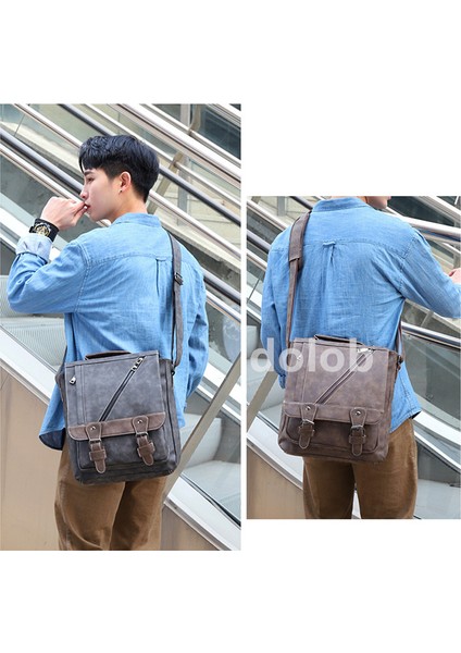 Retro Erkek Dikey Pu Deri Erkek Banliyö Omuz Büyük Kapasiteli Crossbody Erkek Çanta (Yurt Dışından)