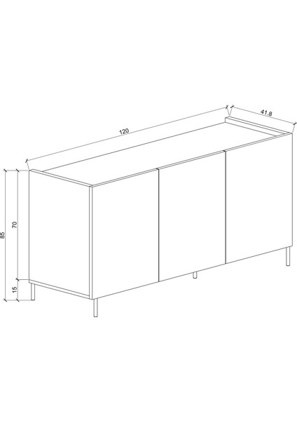 Demir Ayaklı Mdf Şık ve Çok Amaçlı 3 Kapaklı 120 cm Beyaz Konsol
