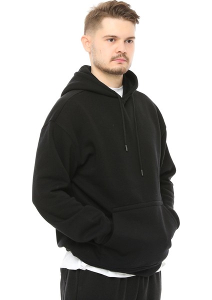 Erkek Oversize Kapüşonlu Sweatshirt Siyah