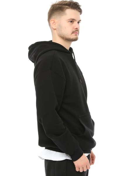 Erkek Oversize Kapüşonlu Sweatshirt Siyah