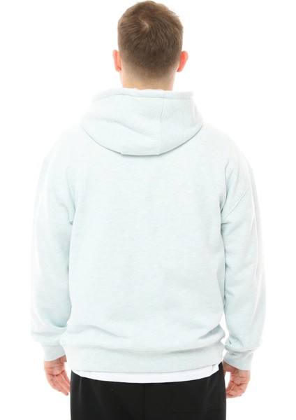 Erkek Oversize Kapüşonlu Sweatshirt Mavi Melanj