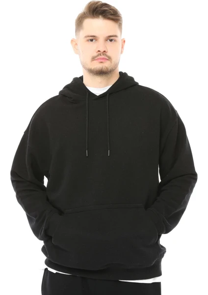 Erkek Oversize Kapüşonlu Sweatshirt Siyah