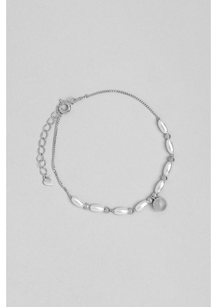 Inci Taşlı 18 Ayar Beyaz Altın Kaplama 19 cm Gümüş Minimal Bileklik