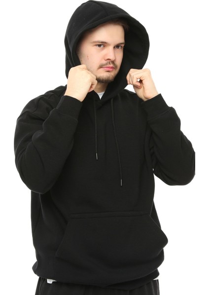 Erkek Oversize Kapüşonlu Sweatshirt Siyah modelleri