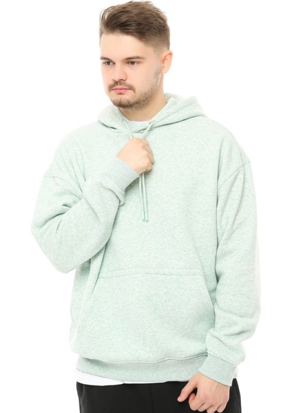 Erkek Oversize Kapüşonlu Sweatshirt Su Yeşili