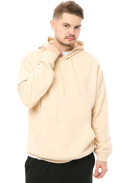 Erkek Oversize Kapüşonlu Sweatshirt Bej