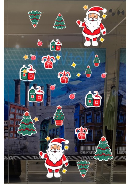 New Jargon Noel Baba ve Küçük Evleri Noel Baba Hayvanlar Süsleme Yeni Yıl Çocuk Bebek Odası Sticker Seti