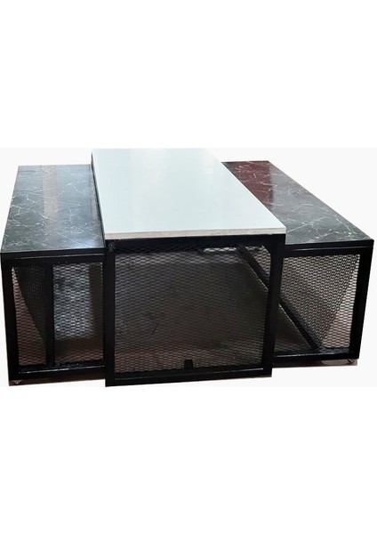 Lüks Yüksek Kaliteli Metal Ayaklı Mermer Desenli Ofis Büro Masası