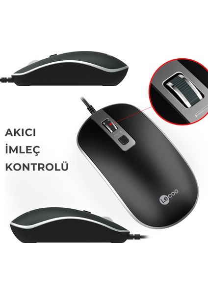 Lenovo Lecoo MS104 USB Kablolu 1600DPI 4 Tuşlu Optik Mouse Siyah