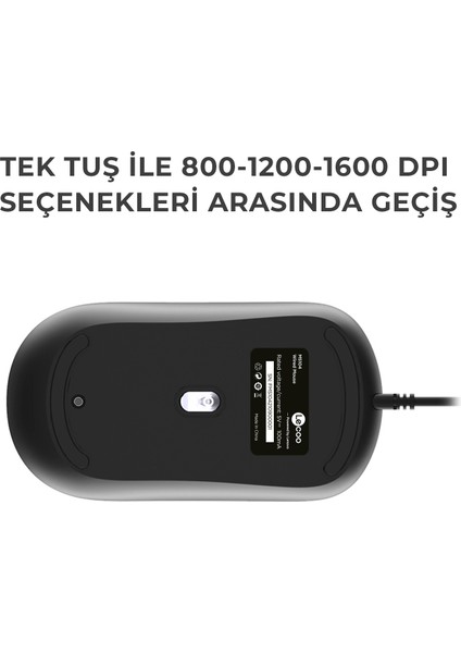 Lenovo Lecoo MS104 USB Kablolu 1600DPI 4 Tuşlu Optik Mouse Siyah