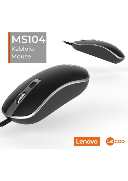 Lenovo Lecoo MS104 USB Kablolu 1600DPI 4 Tuşlu Optik Mouse Siyah