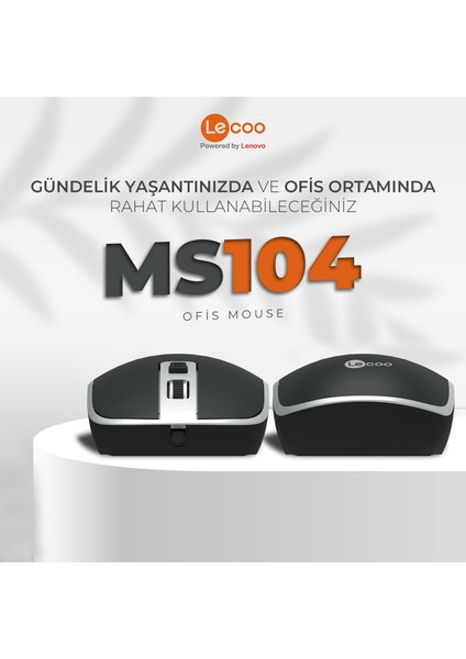 Lenovo Lecoo MS104 USB Kablolu 1600DPI 4 Tuşlu Optik Mouse Siyah