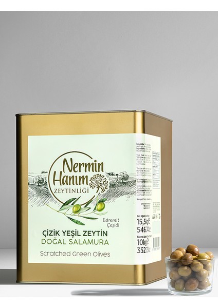 Nermin Hanım Zeytinliği Edremit Yeşil Çizik Zeytin (10 Kg)