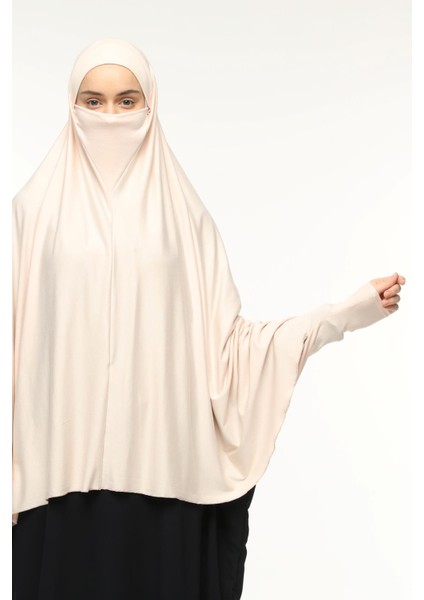 Kollu Sufle Çarşaf Üstü Peçeli Pratik Tesettür Hijab - Nikaplı Namaz Örtüsü - Toz Pembe fiyatları