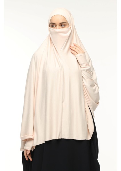 Kollu Sufle Çarşaf Üstü Peçeli Pratik Tesettür Hijab - Nikaplı Namaz Örtüsü - Toz Pembe modelleri