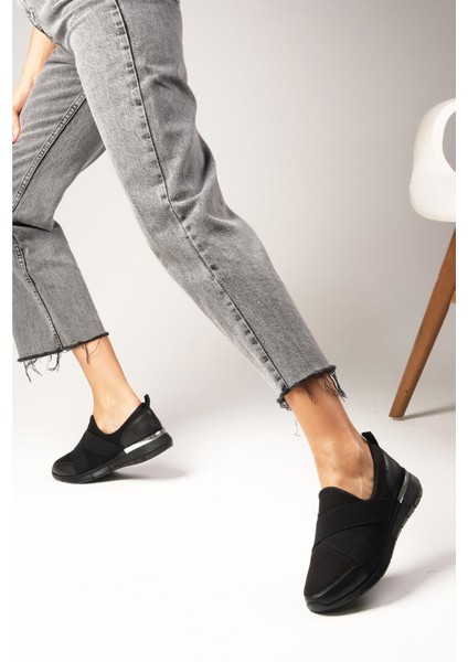 Leni Siyah Renk Likra Kumaş Streç Kadın Günlük Rahat Spor Sneaker Ayakkabı Anne Ayakkabısı modelleri