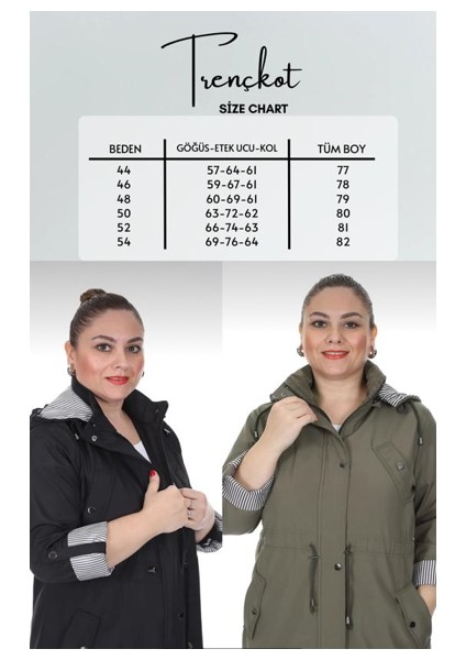 Kadın Büyük Beden Mevsimlik Trençkot 595 Haki/khaki 21S32000595