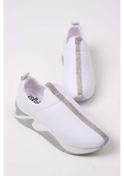 Beyaz Renk Taş Şeritli Kadın Günlük Sneaker Spor Ayakkabı modelleri