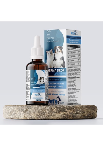 Vet’s Health Derma Drop Kedi ve Köpekler Için Tüy ve Cilt Gelişimini Destekleyici Damla 15ML