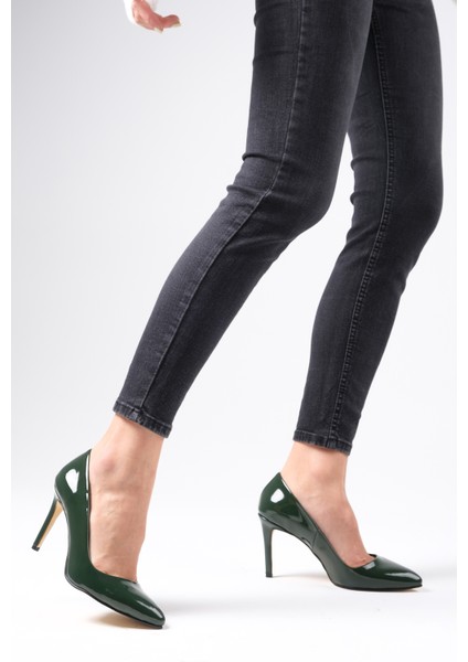 Basic Yeşil Rugan Kadın Stiletto Topuklu Ayakkabı