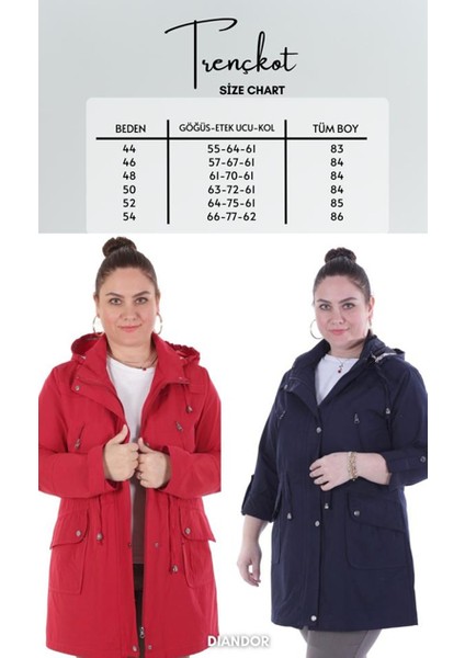 Kadın Büyük Beden Pamuklu Mevsimlik Trençkot 3019 Lacivert/navy 21S32003019