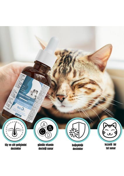 Vet’s Health Derma Drop Kedi ve Köpekler Için Tüy ve Cilt Gelişimini Destekleyici Damla 15ML