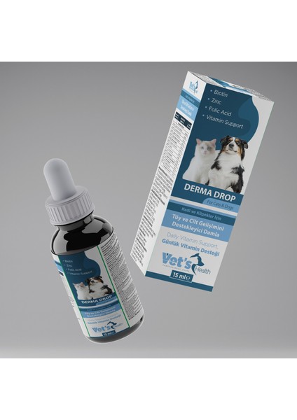Vet’s Health Derma Drop Kedi ve Köpekler Için Tüy ve Cilt Gelişimini Destekleyici Damla 15ML