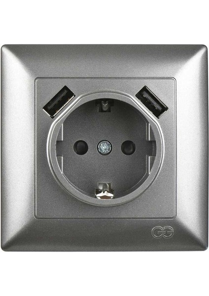 Visage 2 USB Çıkışlı Çocuk Korumalı Topraklı Priz, 5V, 2.4A, Füme