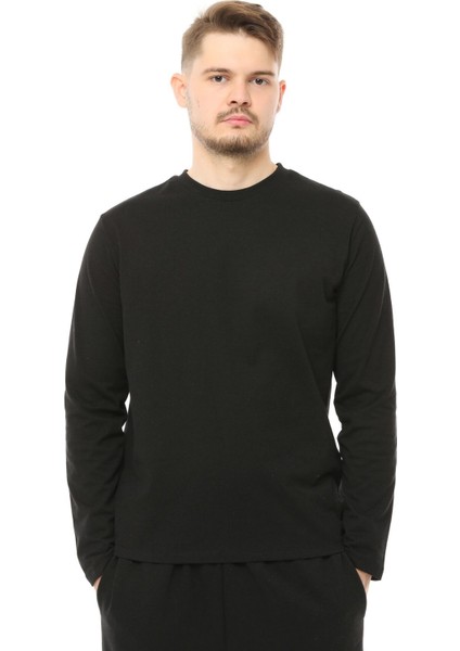 Erkek Bisiklet Yaka Uzun Kollu Regular Fit Basic Tişört Siyah