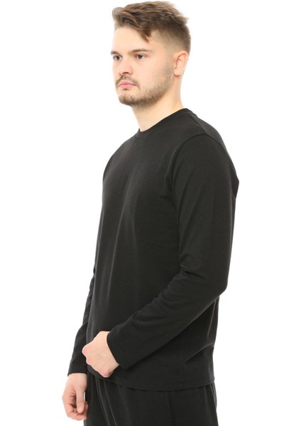 Erkek Bisiklet Yaka Uzun Kollu Regular Fit Basic Tişört Siyah fiyatları