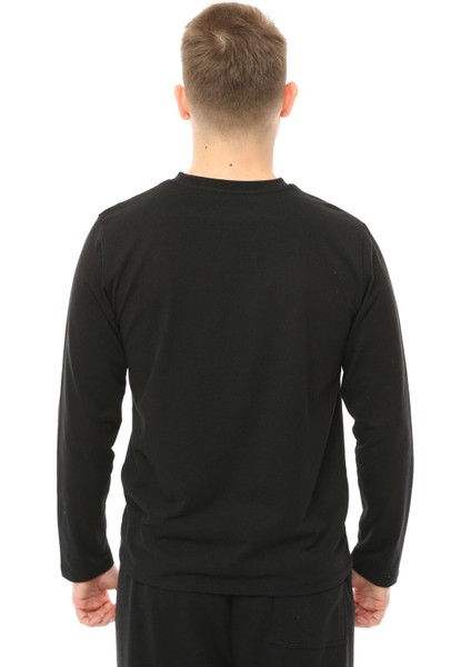 Erkek Bisiklet Yaka Uzun Kollu Regular Fit Basic Tişört Siyah modelleri