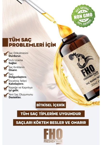 Dökülen Yavaş Uzayan Saçlara Özel Bitkisel Saç Bakım Serumu 2 x 30 Ml