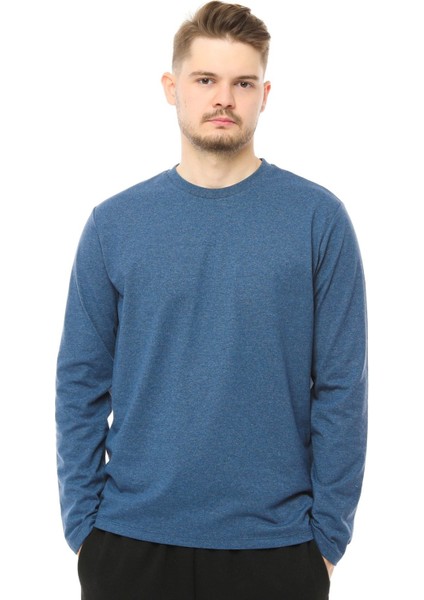Erkek Bisiklet Yaka Uzun Kollu Regular Fit Basic Tişört İndigo