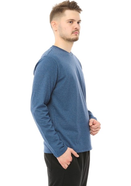 Erkek Bisiklet Yaka Uzun Kollu Regular Fit Basic Tişört İndigo fiyatları