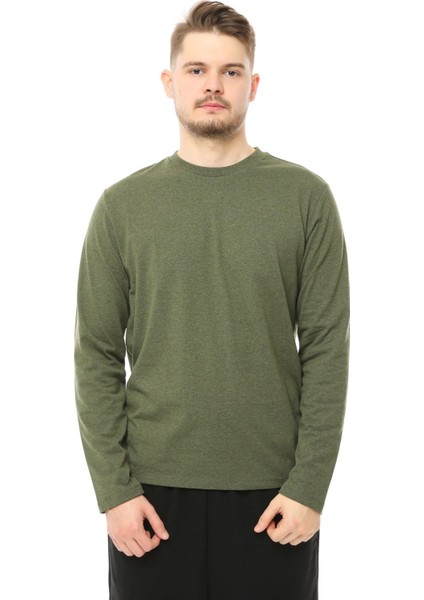 Erkek Bisiklet Yaka Uzun Kollu Regular Fit Basic Tişört Haki