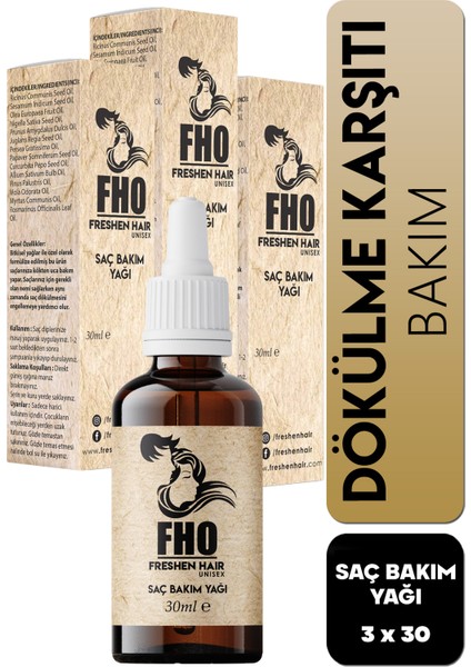 Dökülen Yavaş Uzayan Saçlara Özel Bitkisel Saç Bakım Serumu 3 x 30 Ml