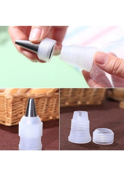 Krema Sıkma Torbası Ucu Adaptör Şanti Torbası Adaptörü, Small + 2 Adet Şanti Torbası