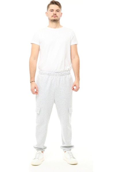Erkek Kargo Cepli Jogger Eşofman Altı Kar Melanj