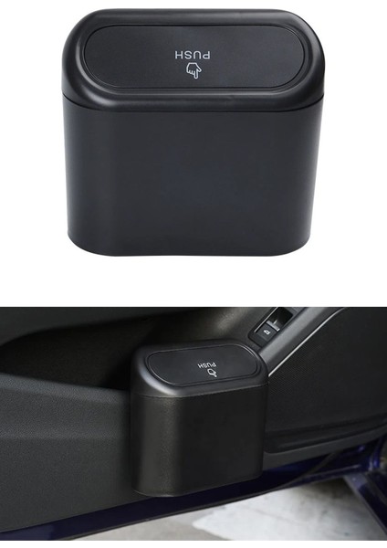 Oto Araba Çöp Kutusu Kapaklı Organizer Çöp Kovası Siyah