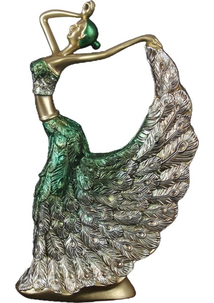 Tavuskuşu Dansçı Heykelcik Sanat Dans Heykel Modeli Dekor Düğün Süsleri Yeşil 17X29 cm (Yurt Dışından)